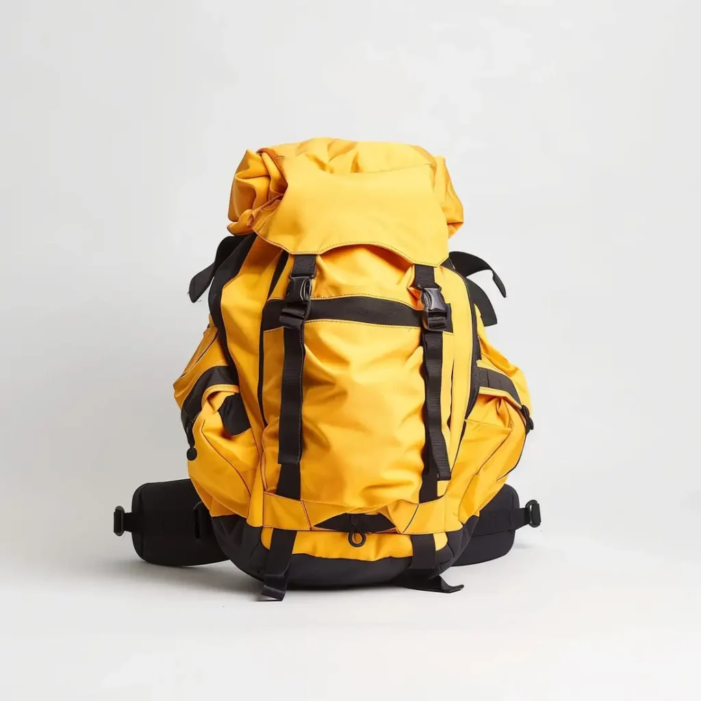 A yellow hiking backpack