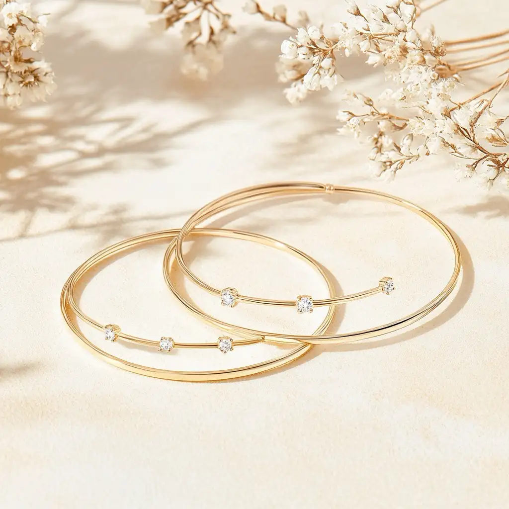 Gold bangles on a cream fabric